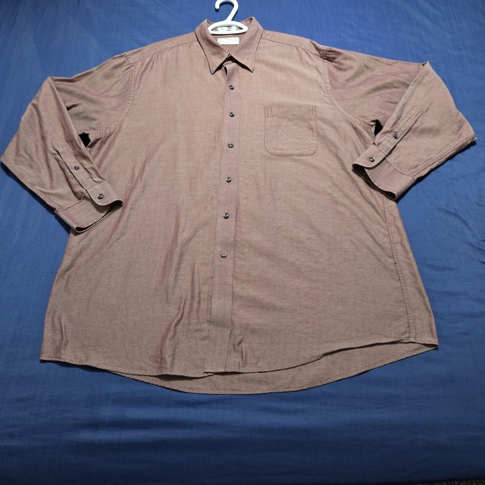 Stafford Dress Shirt Mens 17.5 Red Herringbone 100% Cotton Long Sleeve Button Up
